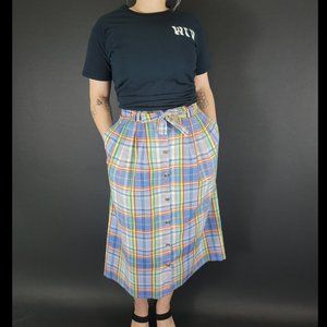80s David Smith Plaid Button Front Skirt